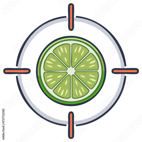 Green Citrus Lime Fruit Slice in Archery Target Symbol Illustration