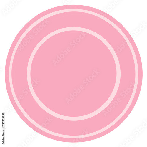 Simple Pink Plate with Two Thin White Rings on a White Background