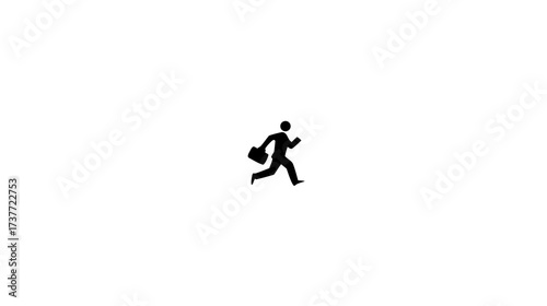 Businessman running icon with briefcase, depicting urgency, busy professional life, work, deadline, and a fast-paced corporate environment.