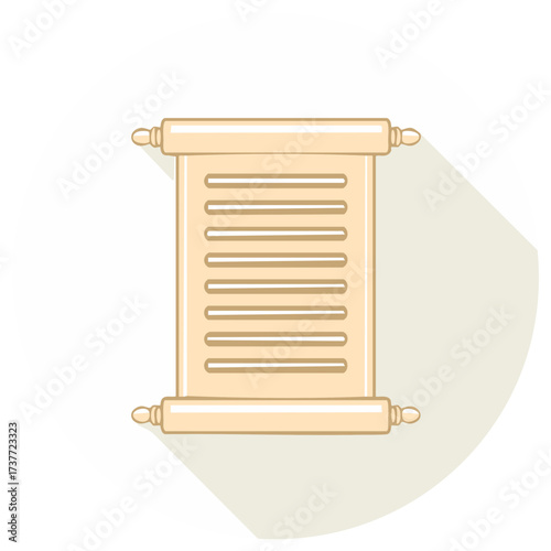 Illustrated parchment scroll with rolled edges displays blank lines for text and announcements