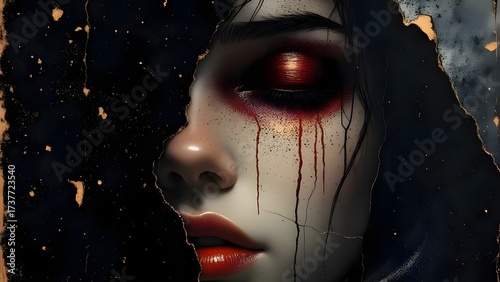 close-up of female face half-hidden in shadow