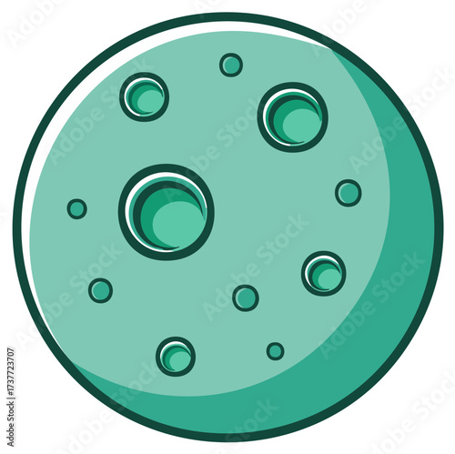 Simple cartoon full moon with craters illustration. A stylized green planet or satellite icon for space themes.