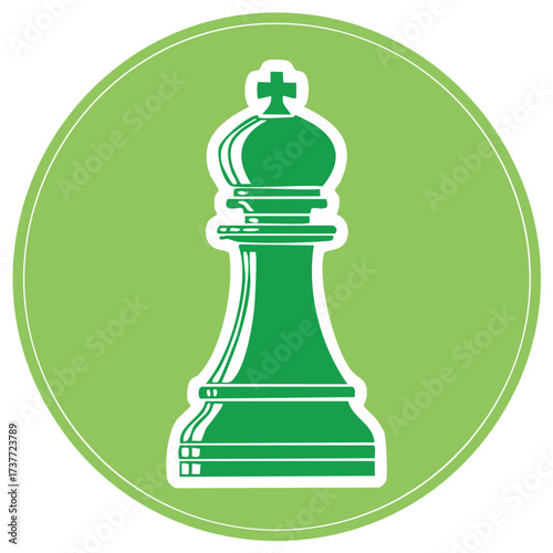 Green chess king icon within a circular frame, strategic game symbol
