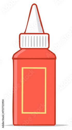 Cartoon illustration of a red plastic glue bottle with applicator nozzle