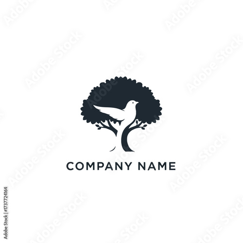 Elegant logo featuring a white bird perched on a tree silhouette.