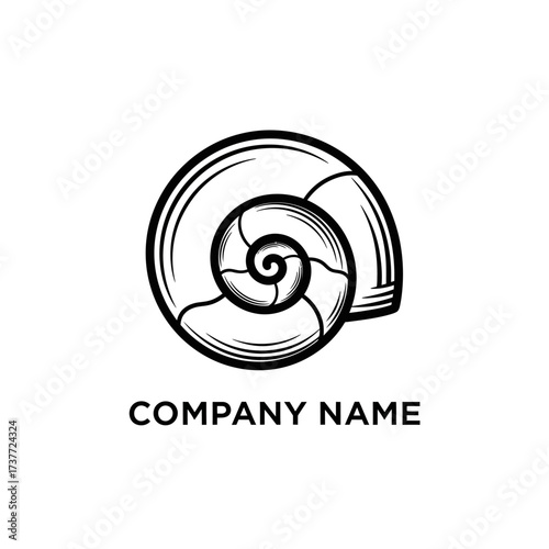 Elegant Seashell Logo Design with Intricate Spiral and Clean Lines.