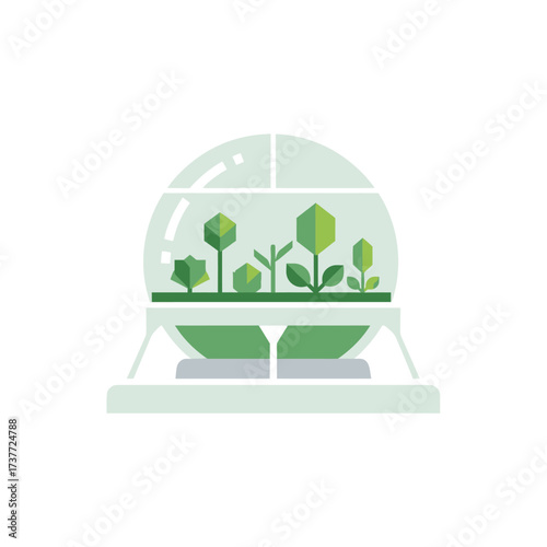 Futuristic Biosphere with Geometric Plants and Sustainable Ecosystem.