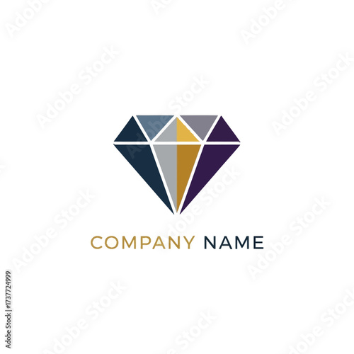 Geometric Diamond Logo Design with Facets and Company Name Below.