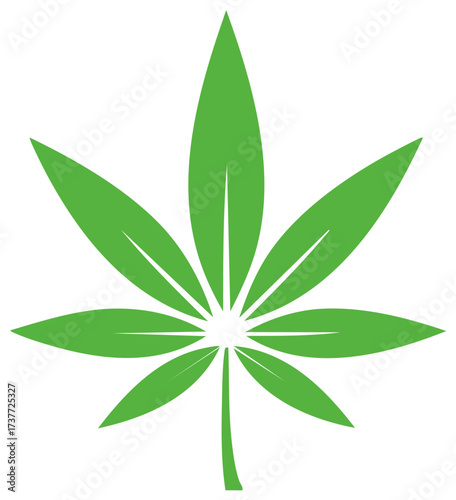 Isolated Simple Green Cannabis Leaf Icon, Hemp Plant Design on White