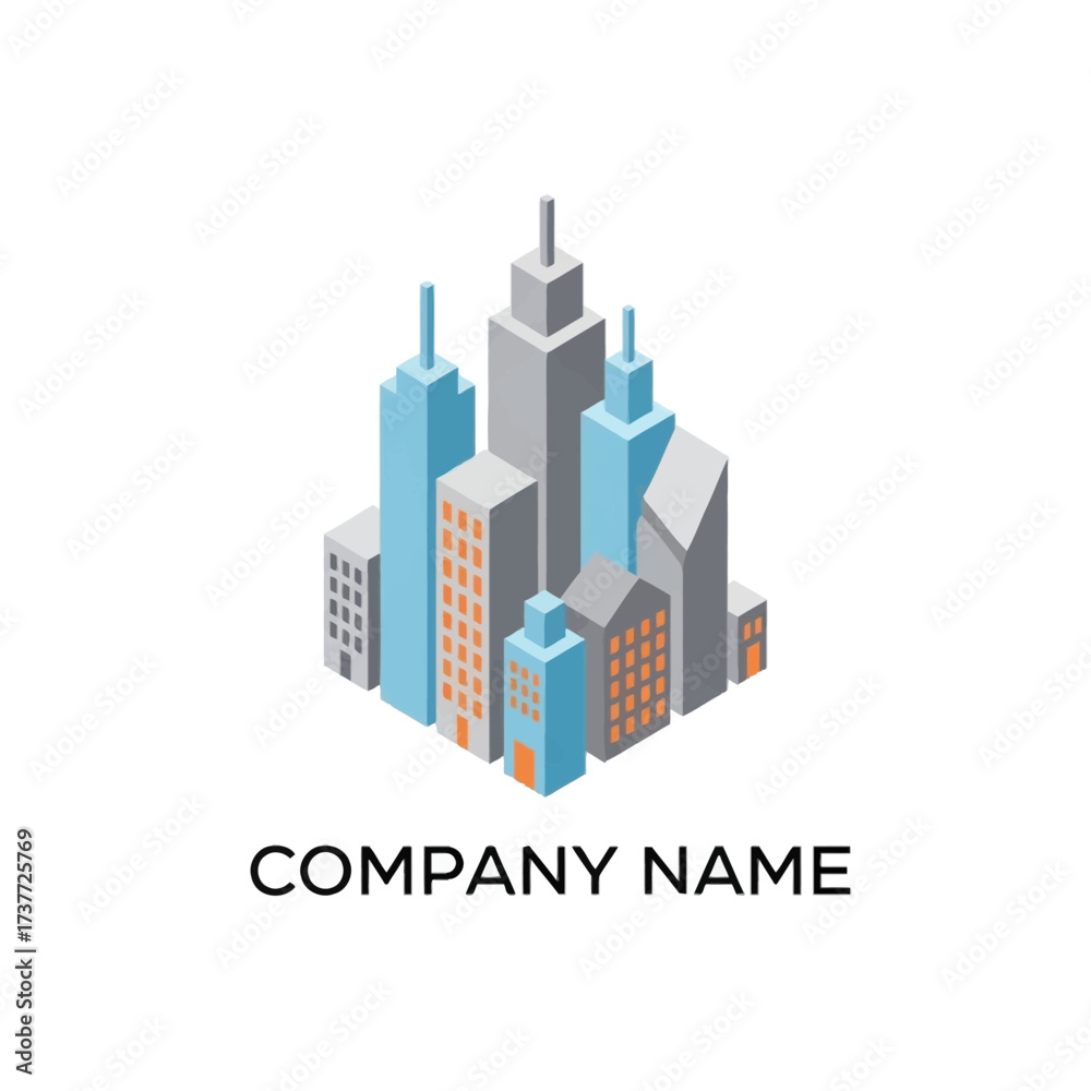 Fototapeta premium Isometric Cityscape Logo Design with Modern Buildings and Skyscrapers.