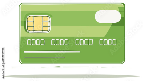 Green Card Illustration with Chip for Financial Transactions and Payment