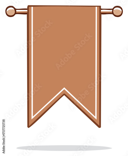 Cartoon Banner Illustration: Brown Pennant Hanging with White Border and Rounded Finials