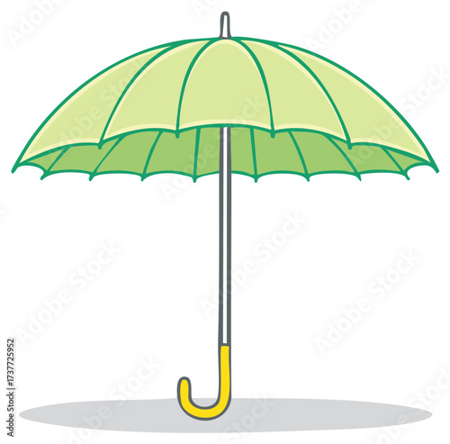 Stylized Illustration of a Light Green Umbrella with a Yellow Handle