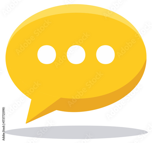 Yellow speech bubble with ellipses indicating conversation, communication and dialogue
