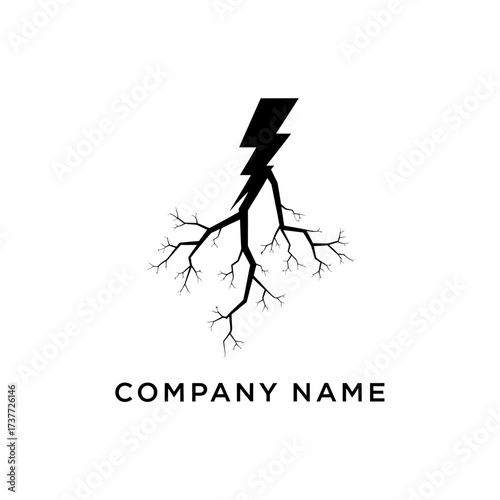 Lightning Bolt Root System Logo Design, Symbolizing Power and Growth, Modern and Minimalist.
