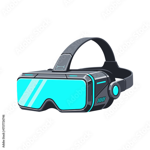 Modern Virtual Reality Headset with Blue Screen and Sleek Design.