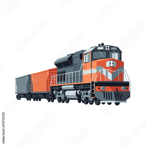 Orange and Gray Freight Train with Cargo Car Illustration.