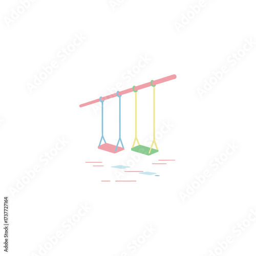 Pastel Swings - A Nostalgic Playground Scene in Minimalist Style.