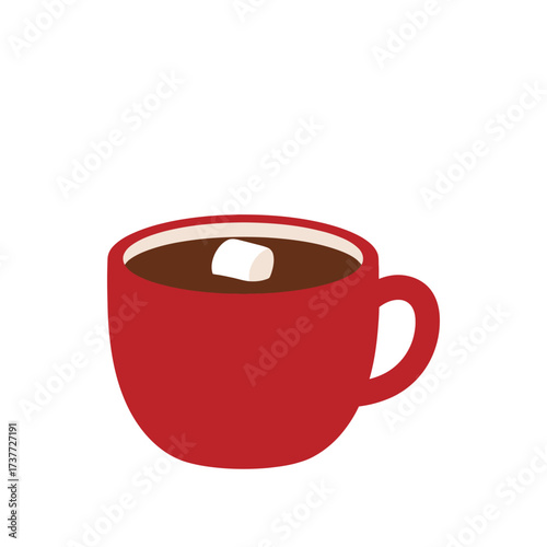 Red Mug of Hot Chocolate with Marshmallow Illustration.