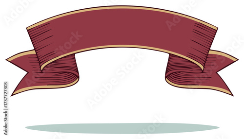 Elegant vintage red ribbon banner with gold trim and classic engraving style shading