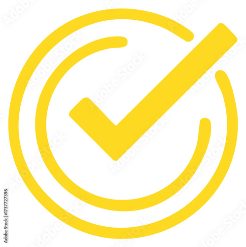 Yellow Checkmark Icon in Double Ring Circle for Success Confirmation Approval