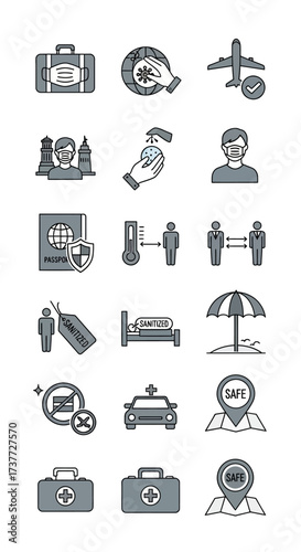 Safety Travel Icons - Essential Travel Safety Measures and Precautions.