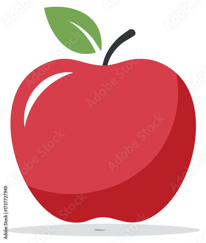 Illustration of a red apple fruit with green leaf and black stem