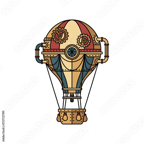 Steampunk Hot Air Balloon with Gears and Intricate Design.