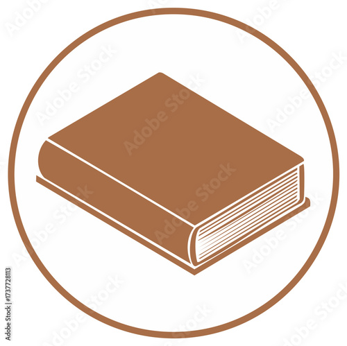 Brown Closed Book Icon Isometric View Inside Circle Outline