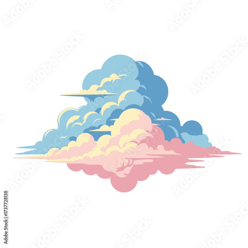 Stylized Clouds with Pastel Colors, Sky Illustration, Dreamy Weather Concept.
