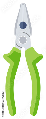 Long nose pliers with green handle isolated vector illustration