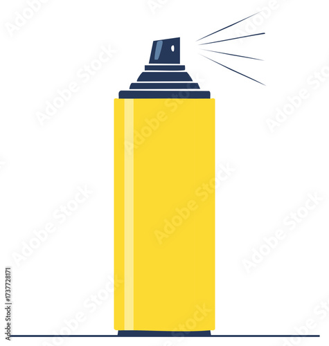Vibrant yellow aerosol can spraying product flat vector illustration