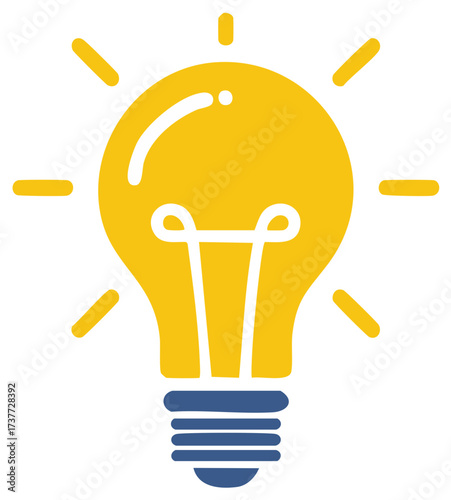 Simple glowing lightbulb icon in yellow and blue, symbolizing new ideas, inspiration, and creative solutions