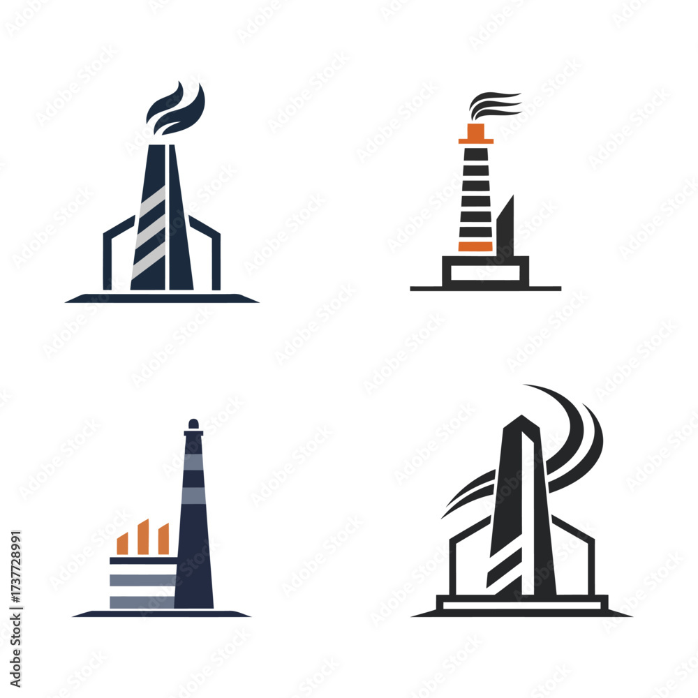 Obraz premium Modern industrial factory building icons set