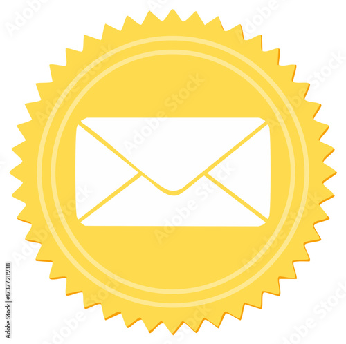 Vector Icon of a Mail Envelope on a Gold Quality Seal or Award Badge