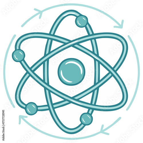 Hand drawn cartoon atom icon with orbiting electrons for science and physics
