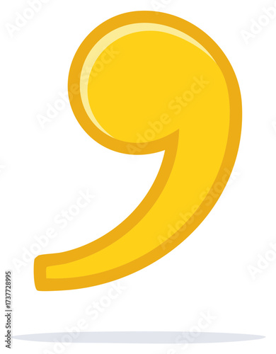 Vibrant Yellow Comma Symbol with Subtle Glow and Shadow Effect