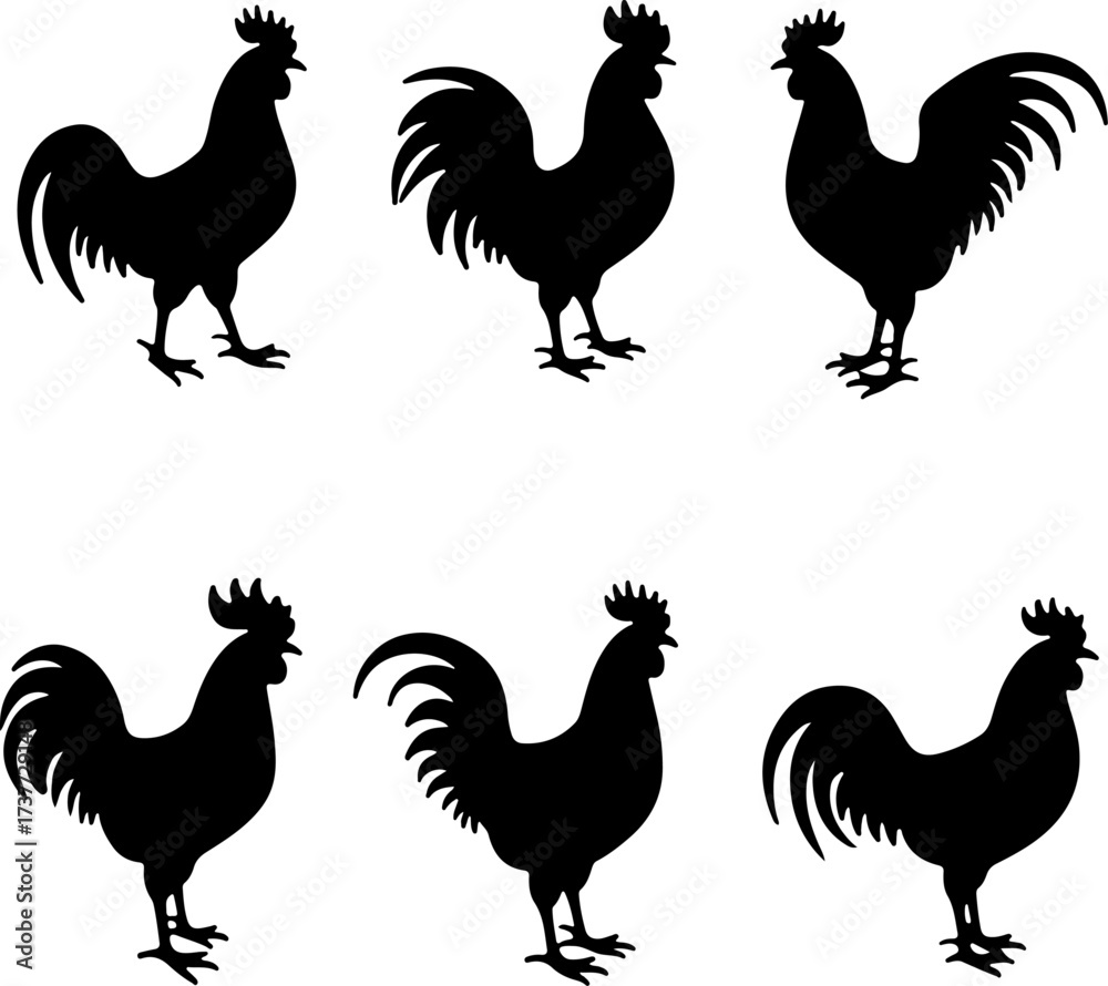 Fototapeta premium Barnyard Pride: Rooster Silhouette Collection