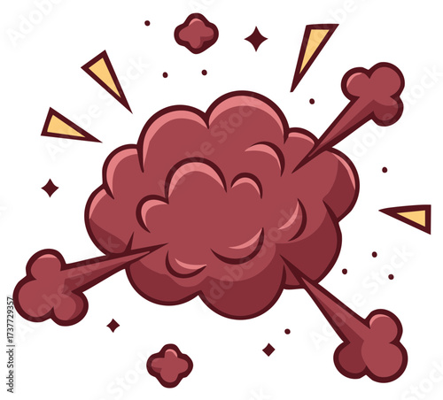 Cartoon explosion cloud with motion lines and impact stars
