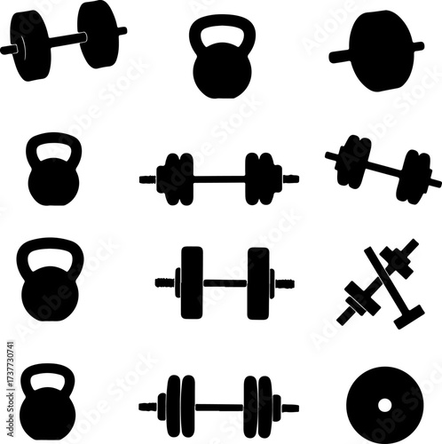 Gym Equipment Silhouettes: Kettlebells and Weights

