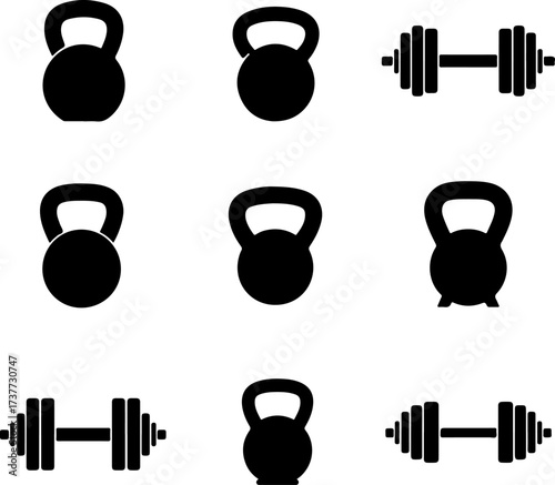 Gym Equipment Silhouettes: Kettlebells and Weights

