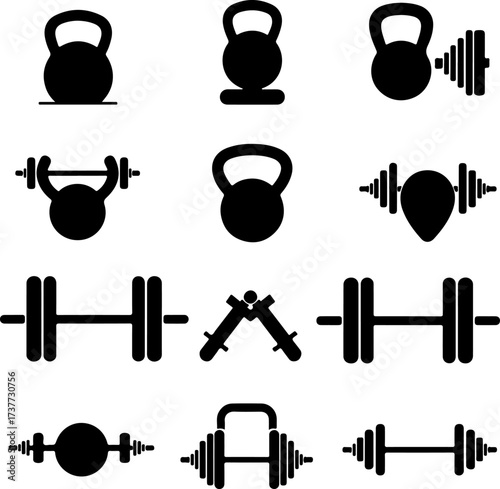 Gym Equipment Silhouettes: Kettlebells and Weights

