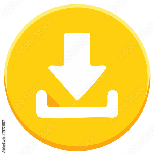 Vivid yellow circular download icon for web interface design and mobile application buttons