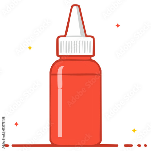 Red plastic bottle with a fine tip nozzle applicator for glue or paint flat design vector illustration