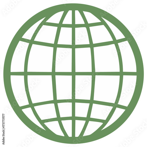 Green global earth grid outline icon representing international network and connectivity