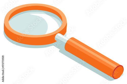 Orange isometric magnifier for search or exploration concept on a white background