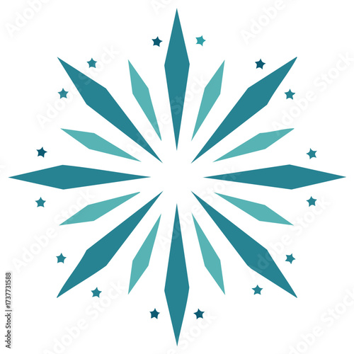Abstract Teal Starburst with Stars, Modern Geometric Shape, Illustration