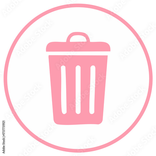 Pink trash can icon inside a circular outline for deleting or discarding items
