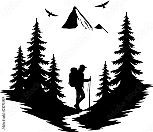 Mountain Trail Explorer: Hiker in the Wilderness