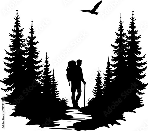 Mountain Trail Explorer: Hiker in the Wilderness